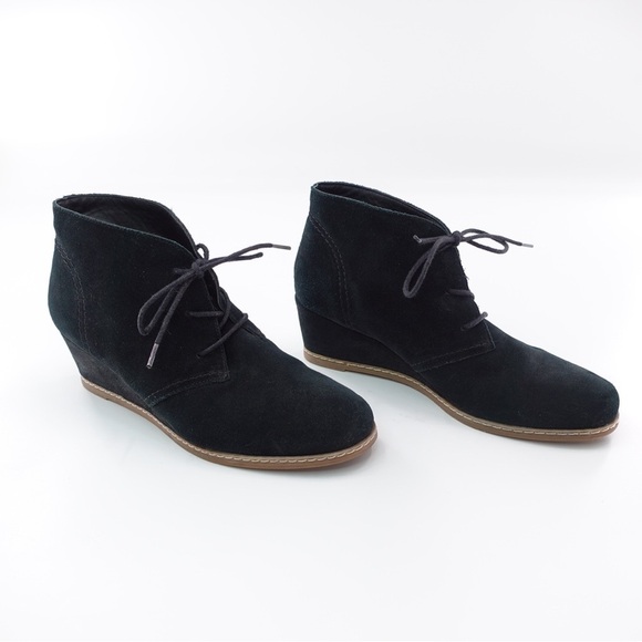 Bjorndal Rachel Wedge Heel Chukka Booties Sz 9 Lace Up Black Suede - Picture 5 of 11